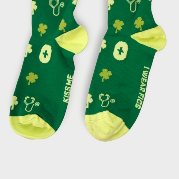FIGS Compression Socks Lucky 4 Leaf Clover Green One Size Padded Socks - Picture 7 of 8